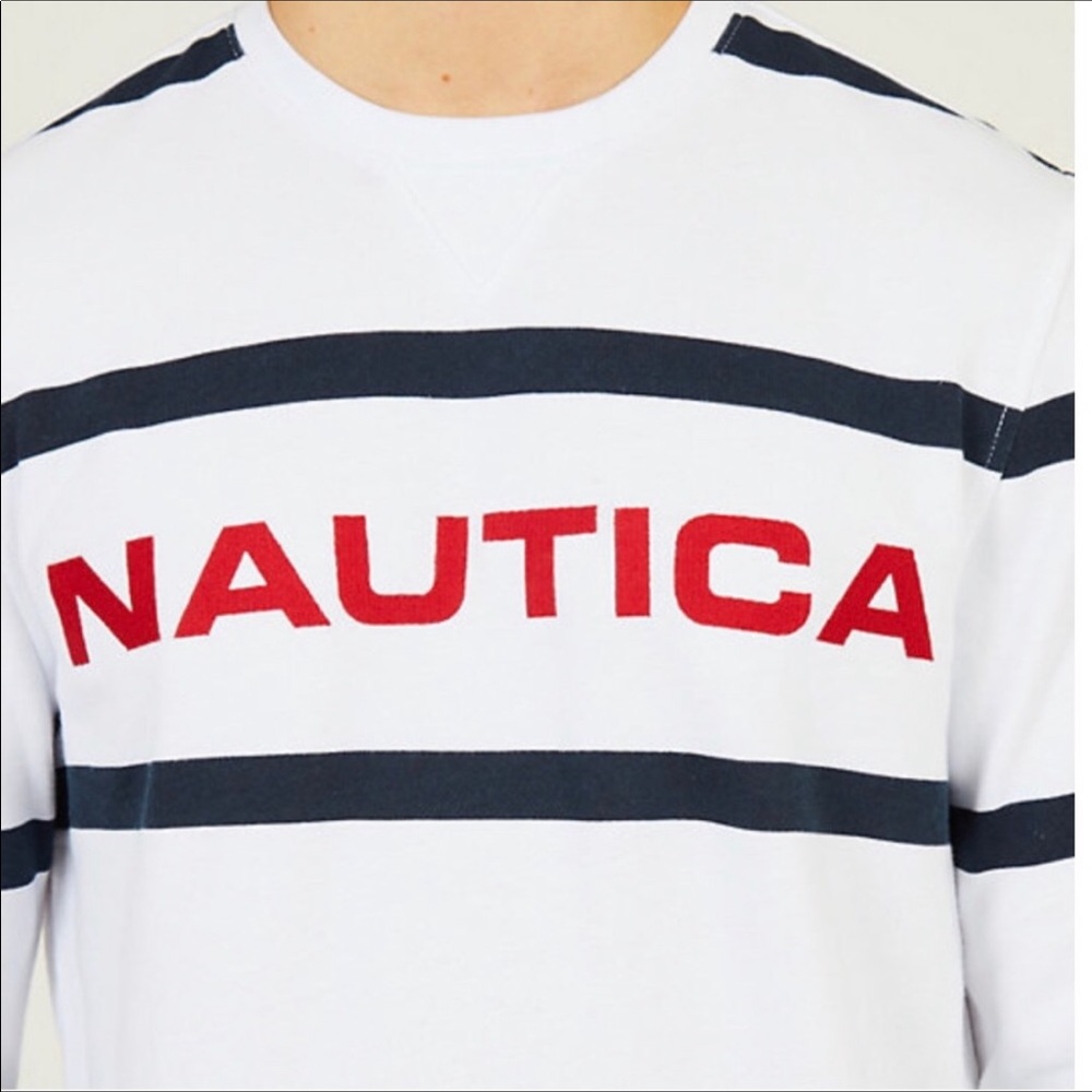 Crewneck Pullover Sweater Sailor White Blue Red - Picture 2 of 7